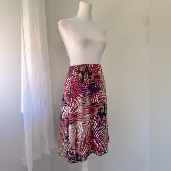 212 Collection Multicolored Tropical Print Lightweight Stretch Knee Length Skirt - Picture 6 of 10